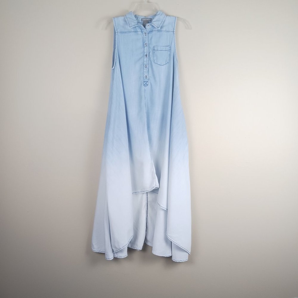 CHELSEA & THEODORE| Obre Hi Low Chambrey Trapeze Sleeveless Maxi Shirt Dress  Sm